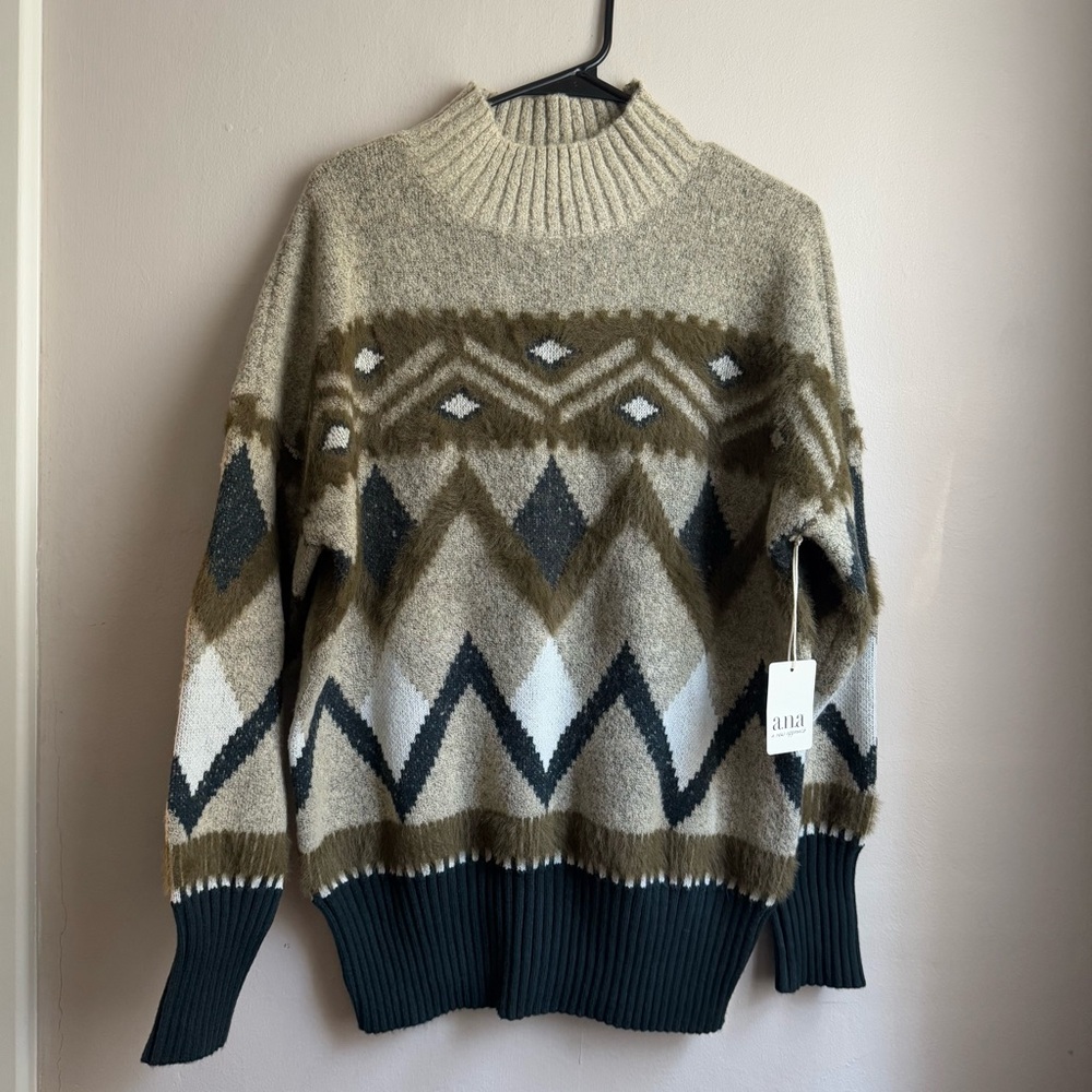 Boho Fuzzy Chevron Sweater by a.n.a NWT Size Large Cozy Fair Isle Vibes